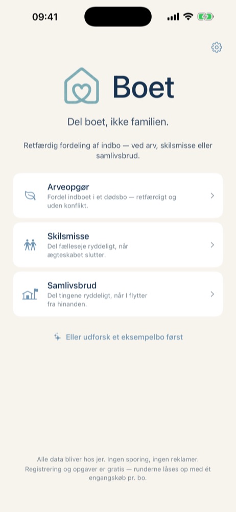 Boet-startskærm: vælg mellem dødsbo, skilsmisse eller samlivsbrud